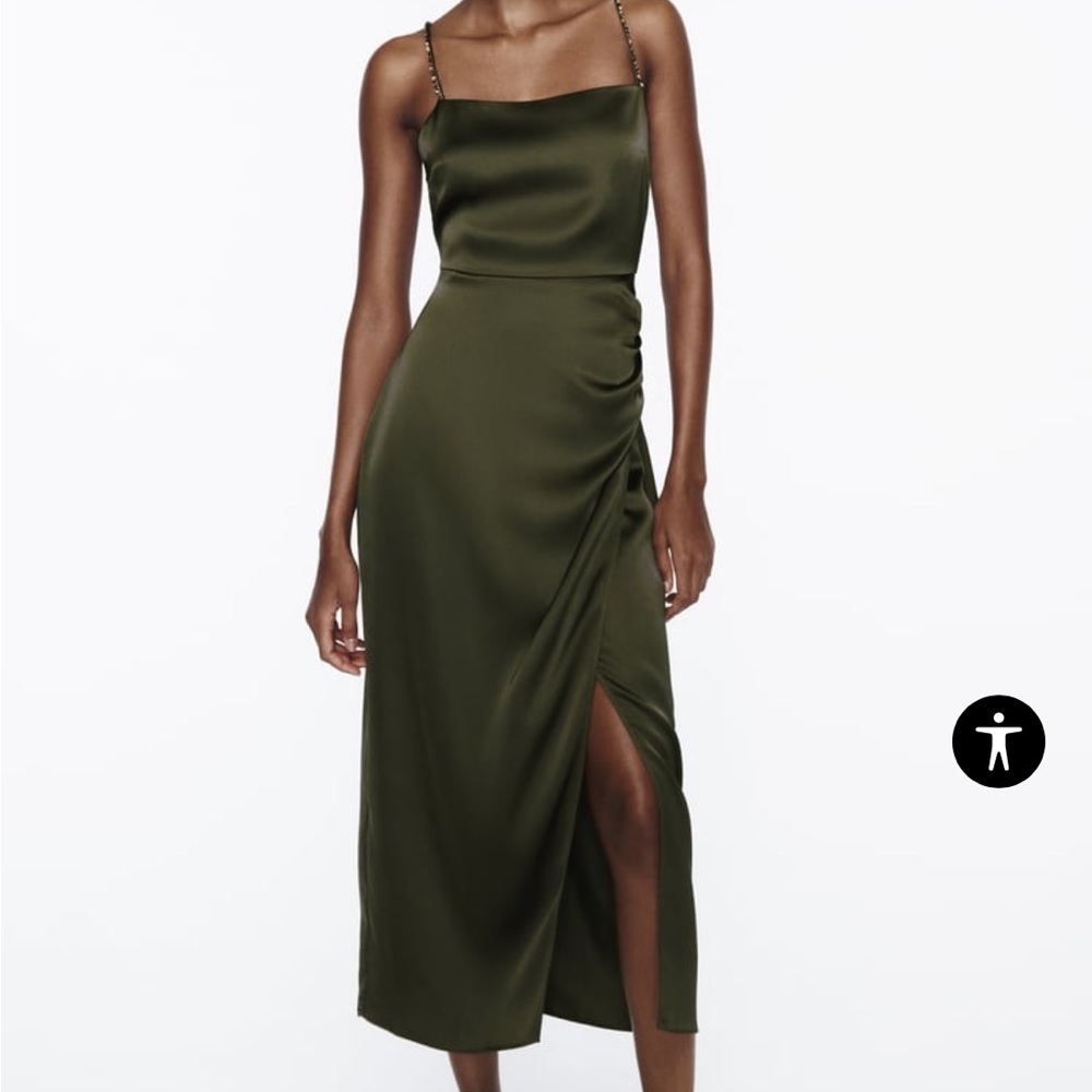 Zara Green Beaded Slip Dress